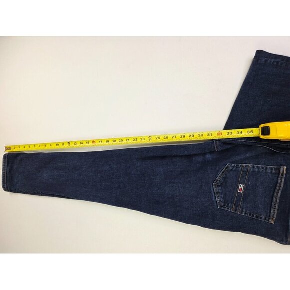 Tommy Hilfiger Size 34X32 Mens Slim Tapered Blue Denim 5 Pocket Logo Tag Jeans - Picture 3 of 11